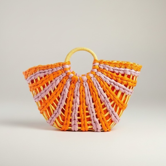 Love Of Fashion Handbags - Love of Fashion South Beach Drawstring Straw Handbag NWT Orange Lavender